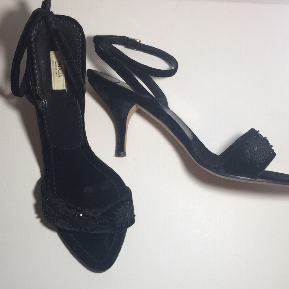 Black Velvet Prada Strappy Heels
